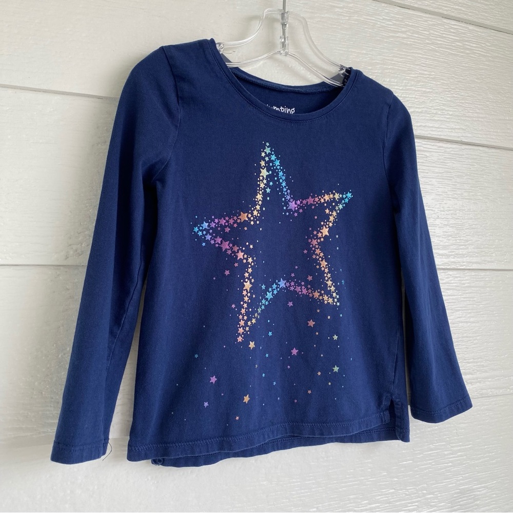 💙💖 Jumping Beans Navy Rainbow Star Girls Size 4T  Long Sleeve T-Shirt